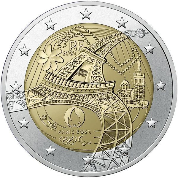Монета "XXXIII Олімпійські та XVII Паралімпійські ігри, Париж 2024 - Ейфелева вежа", 2 євро, Франція, 2024 OI2024-2EURO фото