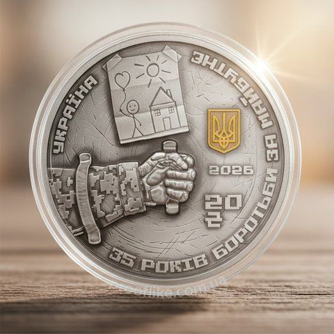 Серебряная монета НБУ "К 35-летию Независимости Украины", 20 гривен, в футляре, 2026 S-35R-NEZ-UKR-2026 фото