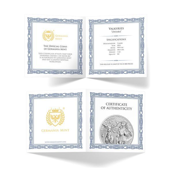 Серебряная монета 1oz Валькирии: Остара 5 марок 2023 года с сертификатом! OSTARA-2022 фото