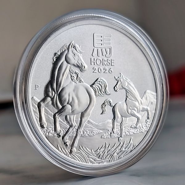 Серебряная монета "Год Лошади" Lunar III, 1 унция чистого серебра, Австралия, 2026 HORSE-AUS-26 фото