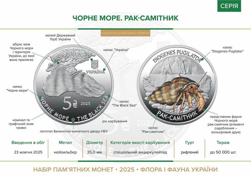 Набір із двох пам`ятних монет "Мешканці морських глибин" у сувенірному пакованні,&nbsp;5+5 гривень, 2025 NSP-MORE-2025 фото