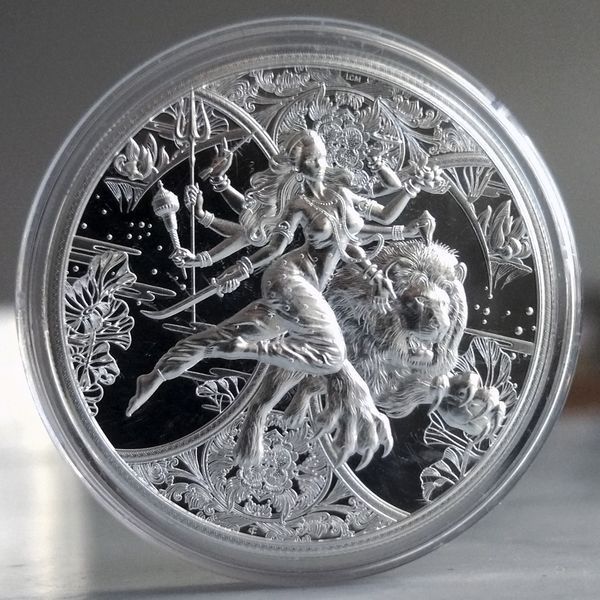 Срібна монета &laquo;Дурга-індуїстська богиня&raquo; з сертифікатом, 1 oz, prooflike, 2000 франків, Камерун, 2024 DURGA2 фото