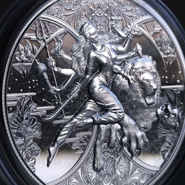 Срібна монета &laquo;Дурга-індуїстська богиня&raquo; з сертифікатом, 1 oz, prooflike, 2000 франків, Камерун, 2024 DURGA2 фото