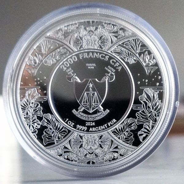 Срібна монета &laquo;Дурга-індуїстська богиня&raquo; з сертифікатом, 1 oz, prooflike, 2000 франків, Камерун, 2024 DURGA2 фото