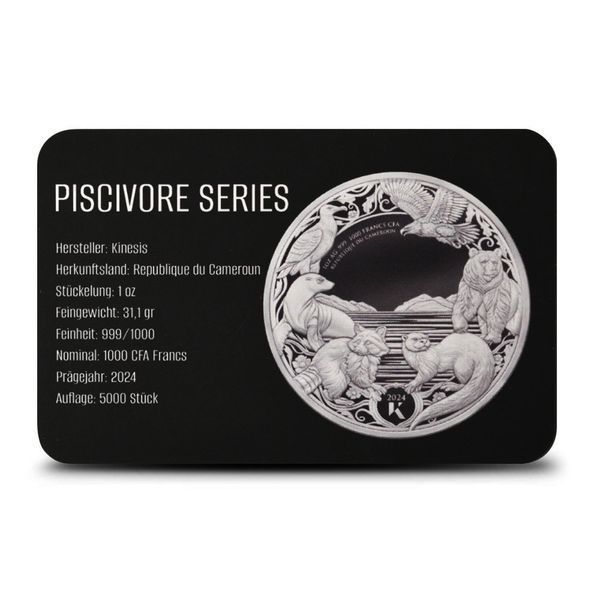 Серебряная монета "Выдра" (Otter) серии "Piscivore" (Рыбояные), пруфлайк, 1 oz серебра 999, Камерун, 2024 S-OTTER-2024 фото