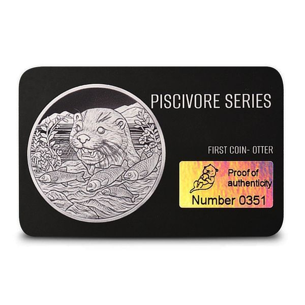Серебряная монета "Выдра" (Otter) серии "Piscivore" (Рыбояные), пруфлайк, 1 oz серебра 999, Камерун, 2024 S-OTTER-2024 фото