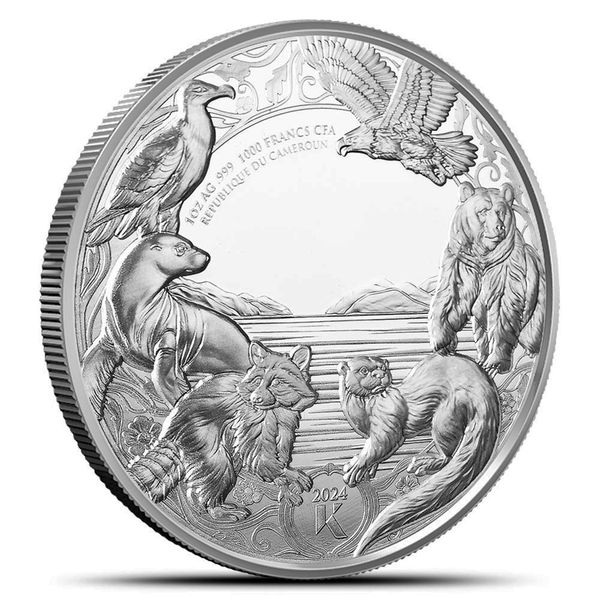 Срібна монета "Видра" (Otter) серії "Piscivore" (Рибоїди), пруфлайк, 1 oz срібла 999, Камерун, 2024 S-OTTER-2024 фото